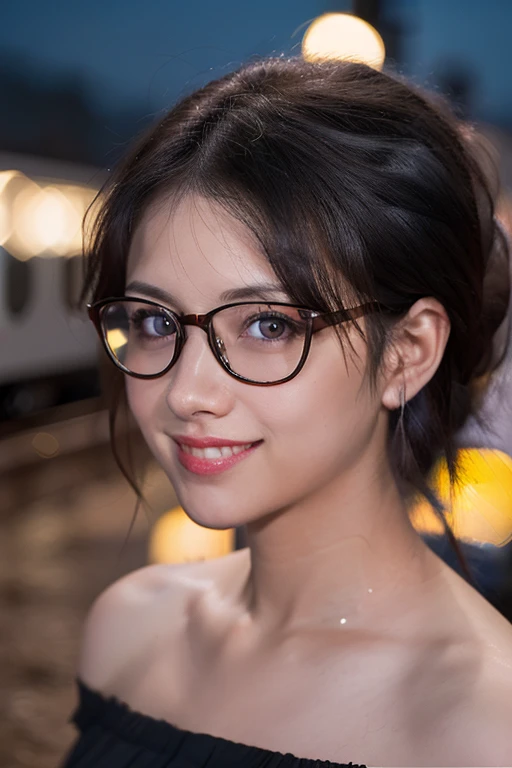 Beauty with specs, 1girl, (RAW photo, best
quality), (realistic, photo-realistic:1.4),
masterpiece, an extremely delicate and
beautiful, extremely detailed, 2k wallpaper,
Amazing, finely detail, extremely detailed CG
unity 8k wallpaper, ultra-detailed, highres, soft
light, beautiful detailed girl, extremely detailed
eyes and face, wearing glasses, megane,
beautiful detailed nose, beautiful detailed eyes,
cinematic lighting, perfect anatomy, sexy,
dynamic pose, slender body, smiling city lights
at night, at a train station in tokyo,(bokeh:1.3)
wearing blouse and skirt, off shoulder,
centered, symmetry, painted, intricate,
volumetric lighting, beautiful, rich deep colors
masterpiece, sharp focus, ultra detailed, in the
style of dan mumford and marc simonetti,
astrophotography, Broken Glass effect, no
background, stunning, something that even
doesn't exist, mythical being, energy, molecular,
textures, iridescent and luminescent scales,
breathtaking beauty, pure perfection, divine
presence, unforgettable, impressive,
breathtaking beauty, Volumetric light, auras,
rays, vivid colors reflects.