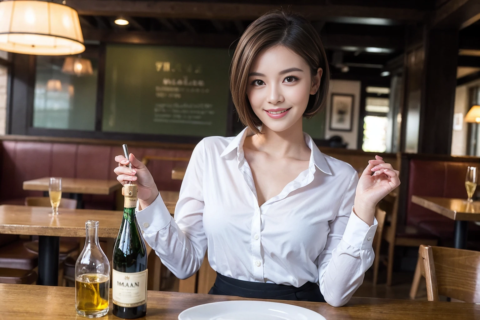 ((Highest quality、8k、masterpiece:1.3))、Whiskey bottles、The Macallan、Joni Black、Old Parr、whiskey、Suntory、Nikka、slimカップル、modelカップル、(Realistic, Intricate details:1.2), full-course dinner、Whiskey bottle and glass on the table、Single Malt、scotch、Rocks glass、Shot Glass、On the rock、Scotland、Amazing view of the sunset sky and clouds、A bright smile、The wonderfulness of smile、 Beautiful Face, blue eyes, The light shines on your face, blush, short hair,Bright Face、 (Age 37), 3,Two beauties、Brown Hair、Shortcuts、Long sleeve shirt、dress、Beautiful woman 1, (slimな顔), (The body is slim), (Brown Hair), (Shortcuts), cheeks turn a little red,Attractive beauty、restaurant, In a prominent place (From the waist up) Nova Frog Style, actress, model, Upper Body, White wine, slim, smile, (smile: 1.15), Beautiful fine grain, Depth f/2,saturation, High Contrast, Strong light and shadow,Moist Body:1.5、3D texture、Delicate eyes、Brown Hair、The hair is very shiny、