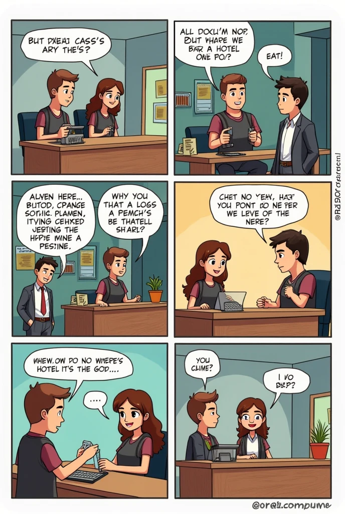 Create a comic about booking a hotel in person