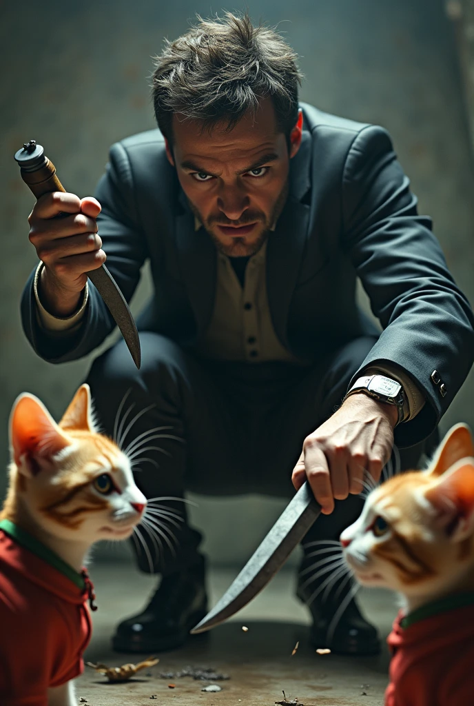Suddendly a man thread these Ai cats with knife and damage cats dress with knife
