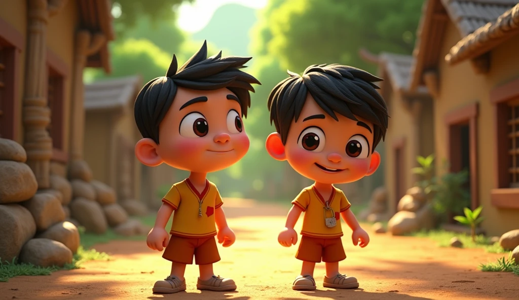 3D Animation Cartoon "Exploring New Powers

	•Setting: Various parts of the village.
	•	Characters: Rohaan, his friends, and some villagers.
	•	Action: Each child gains different powers from the stone. They explore and use these powers to help the villagers and animals.