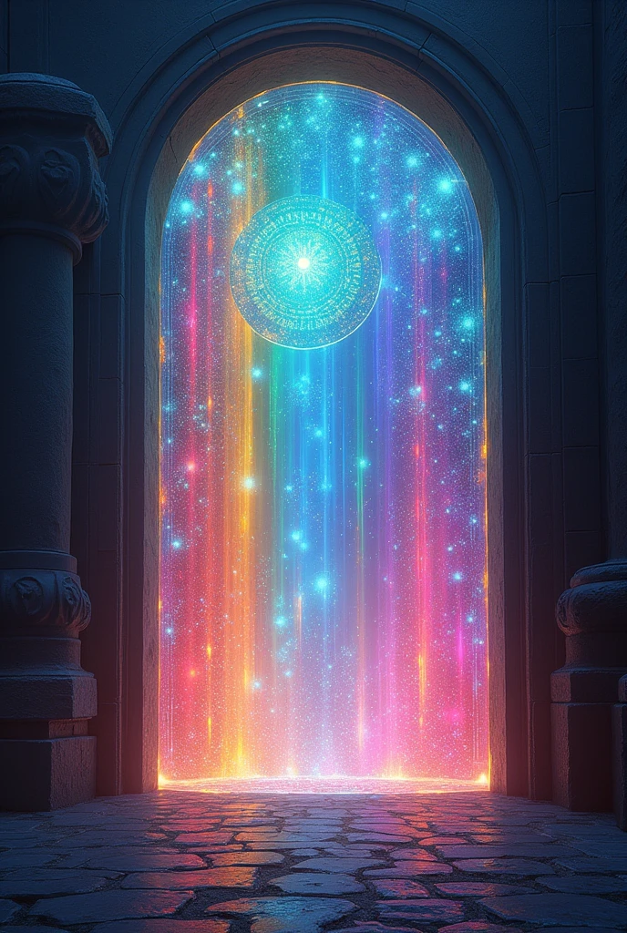 A magical gate that shines brightly and in an infinite number of colors. It is an opening to pass from the dark reality into a beautiful fantasy realm. Dynamic light, very detailed