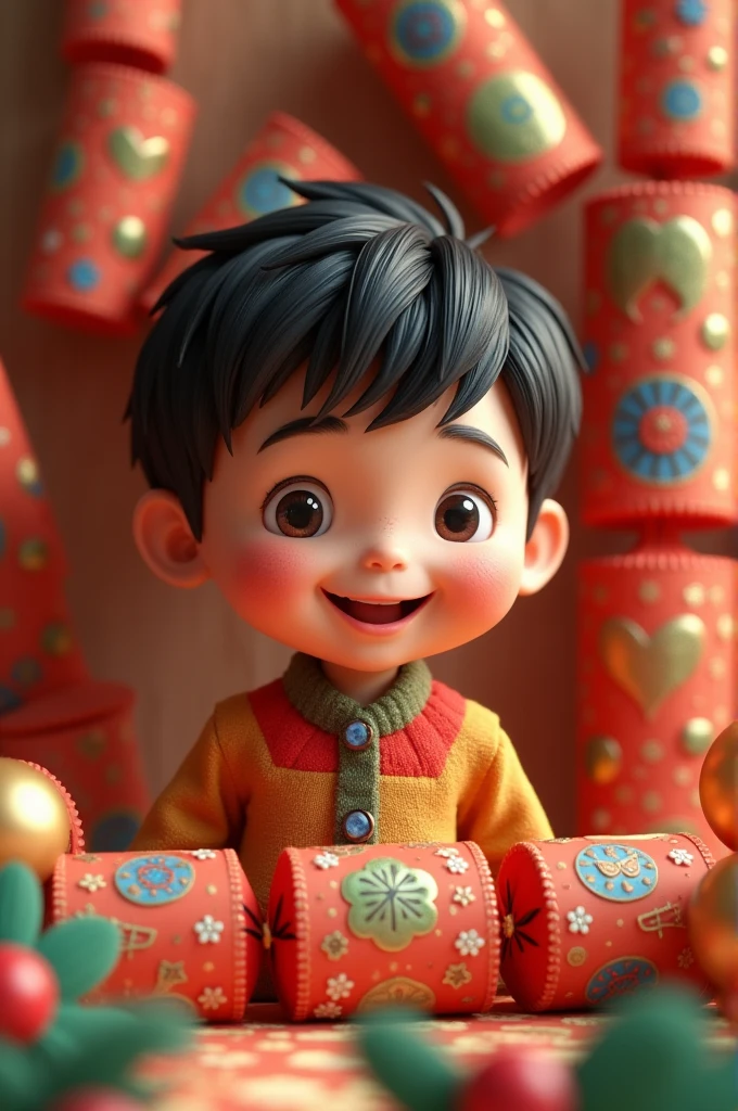  A8 year cute old boy smiling Create 3d cracker 