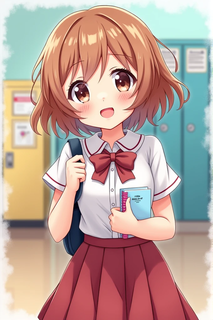 Anime character of a cute first year high school girl with below average height