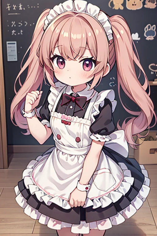 Highest quality,masterpiece,dogcafe,Girl clerk,Maid clothes,(Pomeranian,Multiple small dogs 1.3),Anime Style,cute,Twin tail hair,