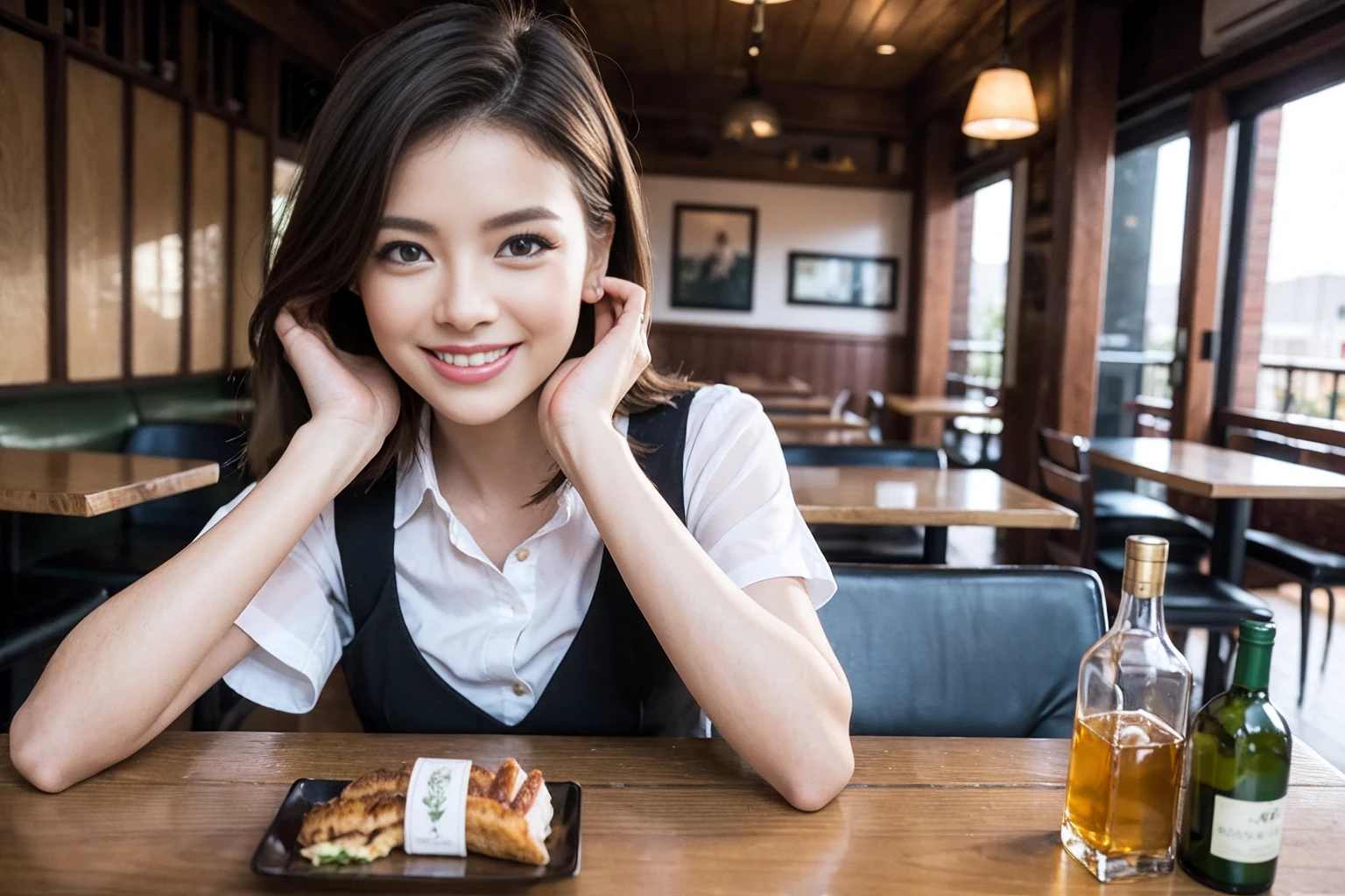 ((Highest quality、8k、masterpiece:1.3))、Whiskey bottles、The Macallan、Joni Black、Old Parr、whiskey、Suntory、Nikka、Slim Couple、modelカップル、(Realistic, Intricate details:1.2), full-course dinner、Whiskey bottle and glass on the table、Single Malt、scotch、Rocks glass、Shot Glass、On the rock、Scotland、Amazing view of the sunset sky and clouds、A bright smile、The wonderfulness of smile、 Beautiful Face, blue eyes, The light shines on your face, blush, short hair,Bright Face、 (Age 37), 3,Two beauties、Brown Hair、Shortcuts、Short sleeve shirt、dress、Beautiful woman 1, (Slim face), (The body is スリム), (Brown Hair), (Shortcuts), cheeks turn a little red,Attractive beauty、restaurant, In a prominent place (From the waist up) Nova Frog Style, actress, model, (smile: 1.15), Beautiful fine grain, Depth f/2,saturation, High Contrast, Strong light and shadow,Moist Body:1.5、3D texture、Delicate eyes、Brown Hair、The hair is very shiny、