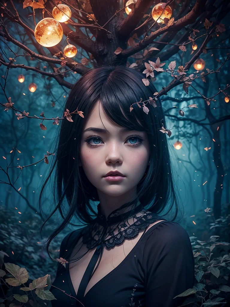 spirits among the branches and fireflies of Kuvshinov, samdoesart, Fairy-tale art, (((Surrealism))), (Style-Glass)