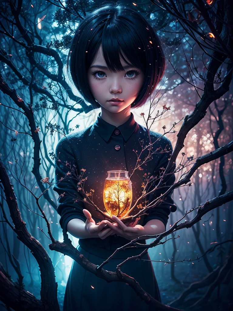 spirits among the branches and fireflies of Kuvshinov, samdoesart, Fairy-tale art, (((Surrealism))), (Style-Glass)