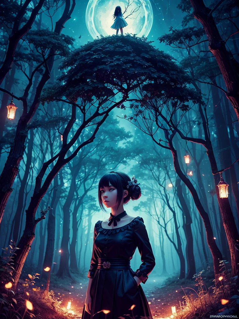 spirits among the branches and fireflies of Kuvshinov, samdoesart, Fairy-tale art, (((Surrealism))), (Style-Glass)