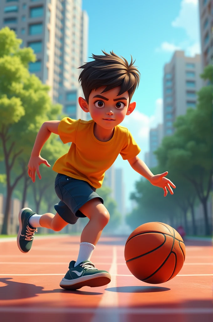 A boy play basket ball