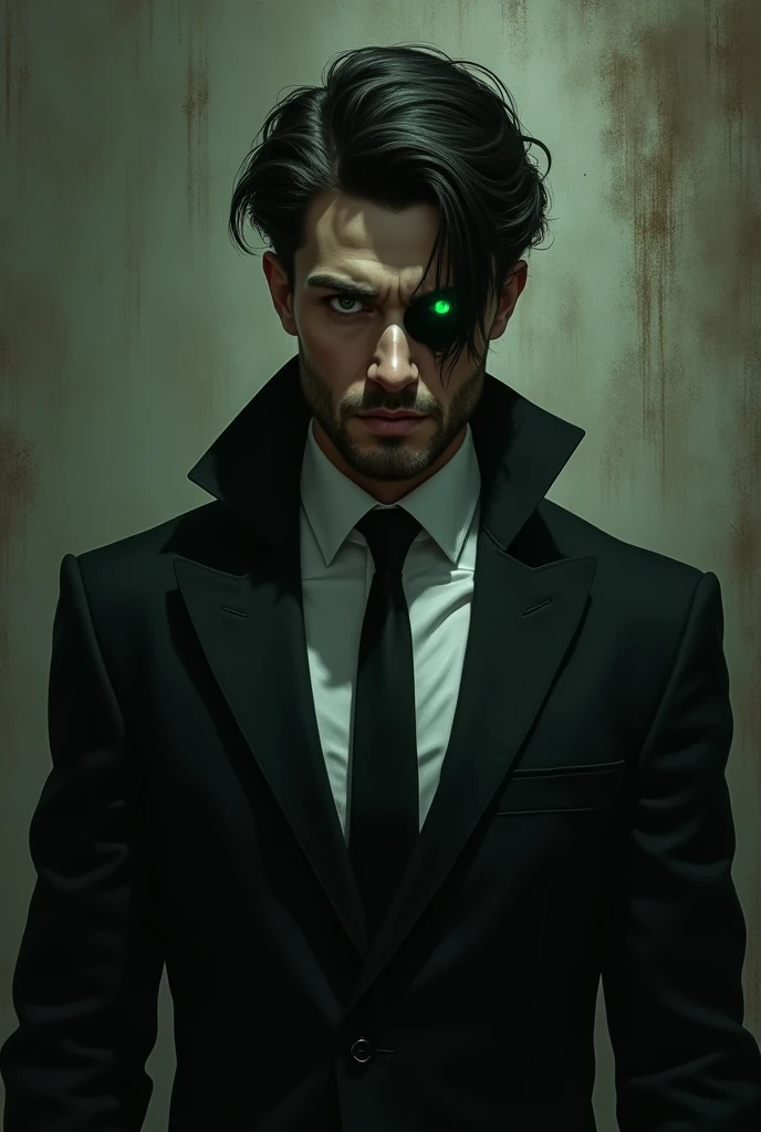 black suit man with green eye