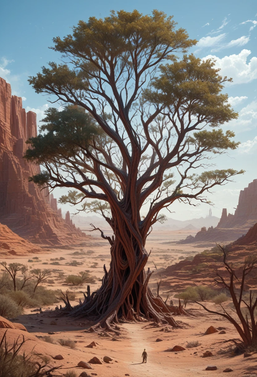 Arriveted image of tree inside glass ball in desert landscape, tree of life inside the ball, surreal digital artwork, surrealism 8k, Surreal digital art, surreal art, surreal 3D rendering, 3D rendering of digital art, Mark Adams, surreal concept art, 3D rendering of a biple, stylized digital art, 4k surrealism