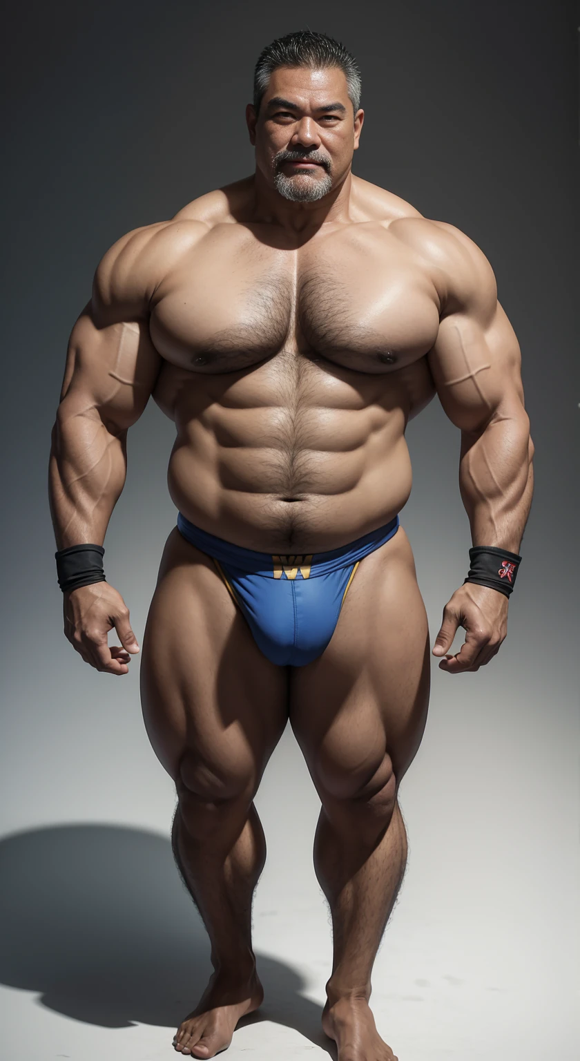 Middle age,the only person,male people,Muscle wrestler,musculous,Stout wrestler,Asian people,Uncles,Middle age 60,tall,Long legs,Short hair details,Short hair details,Wrestling Bootle Mannequin,Panorama characters,WWE ring,WWE American professional wrestling,spotlight lights,cellshading,imagining,briefly,age 55,short mustache,Middle age,tattoo iingerless gloves,Wheat-colored skin,oilly skin,Dark skin,Show off your chest muscles,Sumo wrestler,body builder,Wide sideburns,Pronounced abs,ssmile,kouzi lake,White hair,(Full body like:3),Hands are very thin,solid color backdrop,with a pure white background