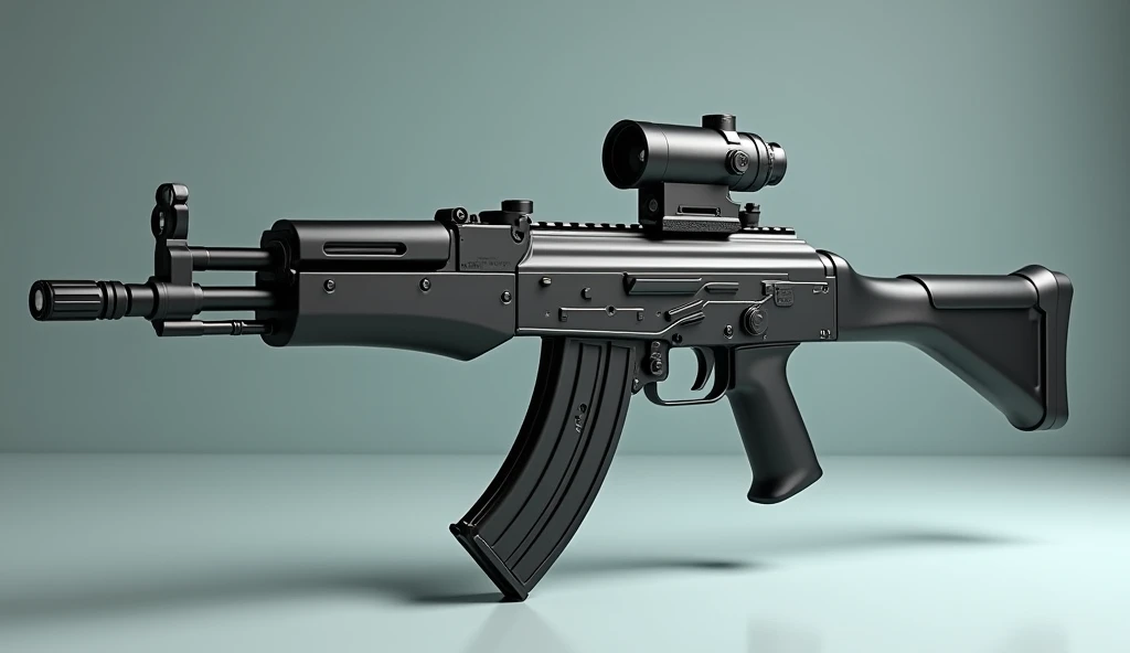 Mini double water gun toy,Integrated rifle mount,Q version,Magazine and scope,(Similar structure to AK47),(Double muzzle:1.3),Smooth lines,Plastic material,Three different Morandi color schemes,high quality,Professional Product Photography,Table background,3d, OC Rendering,8K,