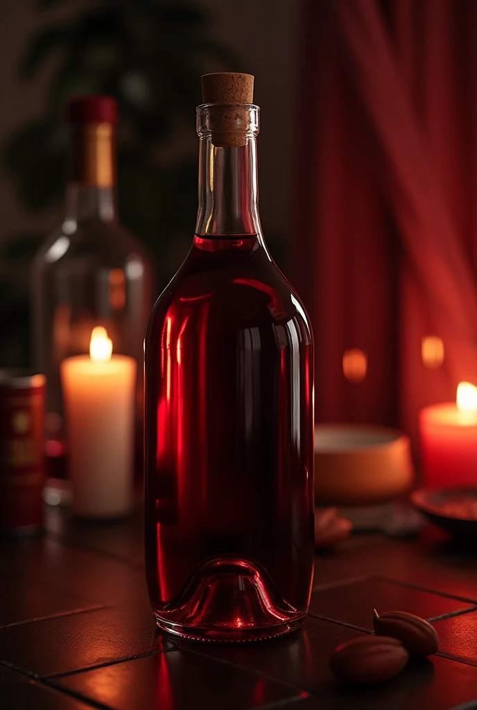 image of a bottle of red wine with the most sensations representing the pleasure of the mouth
