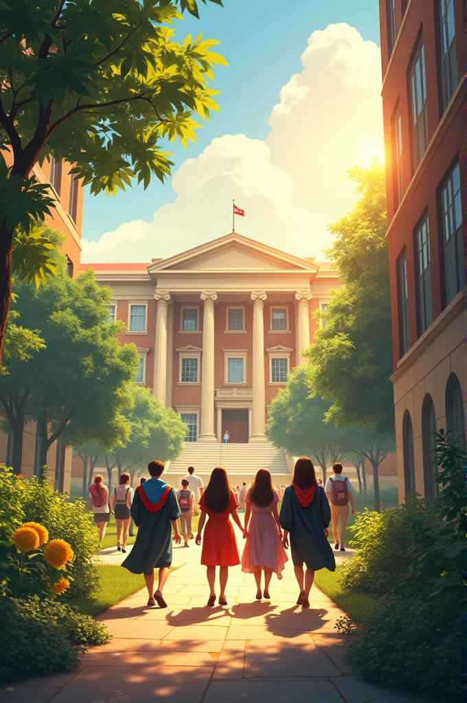 The academy is bathed in sunlight, symbolizing a fresh start and the promise of future discoveries.