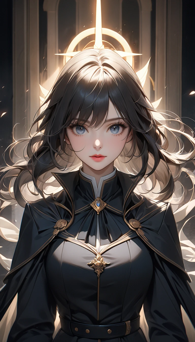 Beautiful and delicate eyes, Beautiful and delicate lips, Extremely detailed eyes and face, Long eyelashes, Elegant female lawyer, Elegant and poised, Guardian of the accused, A beacon of hope in the darkness, Excellent legal defense, Aesthetic defense before historic verdict, Maintaining the rule of law, A clear alibi reveals a clear path, Free from false charges, Wonderful deductive reasoning, Seamless integration，Logically sound, (best quality,4K,8K,16k high resolution,masterpiece:1.2),Extremely detailed,(Practical,photoPractical,photo-Practical:1.37),Professional Portraits, Dramatic Lighting, Film composition, Moody and atmospheric, Soft tones, Dramatic chiaroscuro