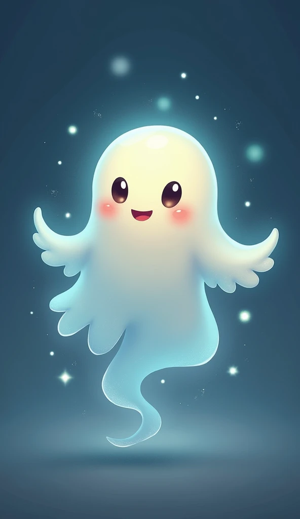"Cheerful Spook": "With a playful grin and fluttery, rounded edges, this cute ghost radiates a friendly vibe. Its light, wispy form and cheerful expression bring a touch of endearing magic to any background."