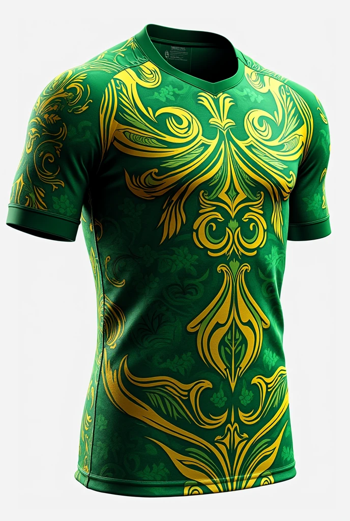 Make a football jersey using alpona, don't use any texts or logo, only jersey, no human, from front, green