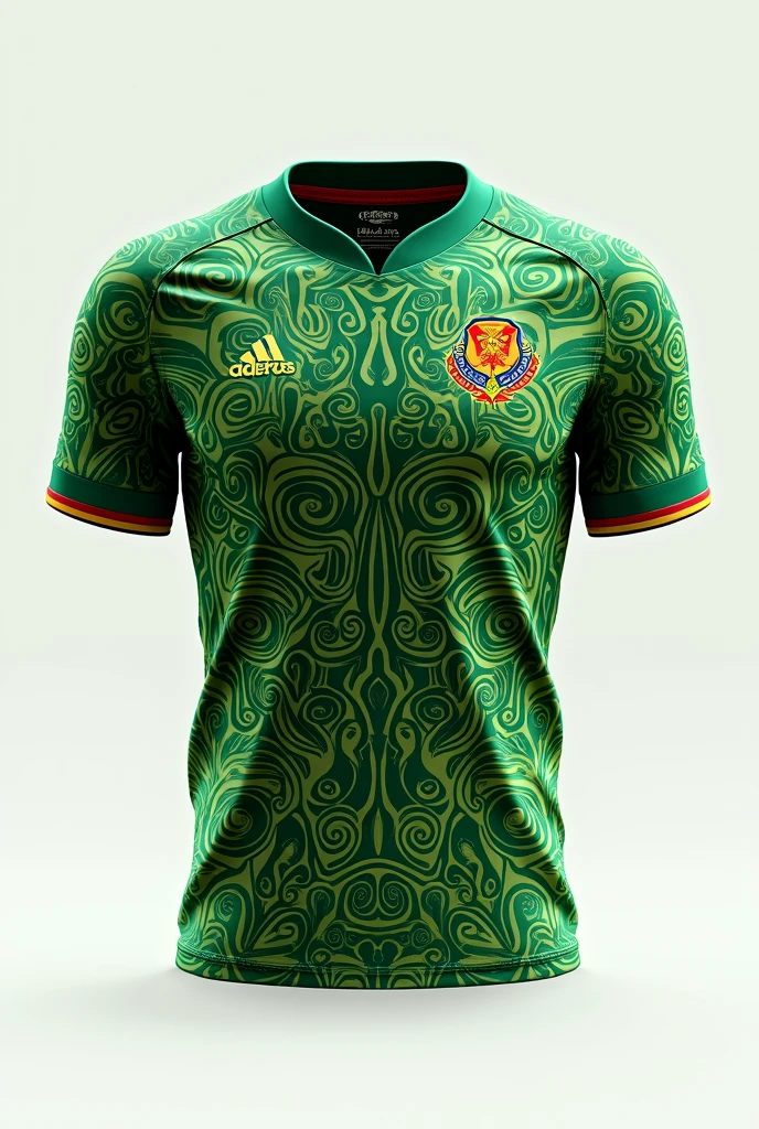 Make a football jersey using alpona, don't use any texts or logo, only jersey, no human, from front, green