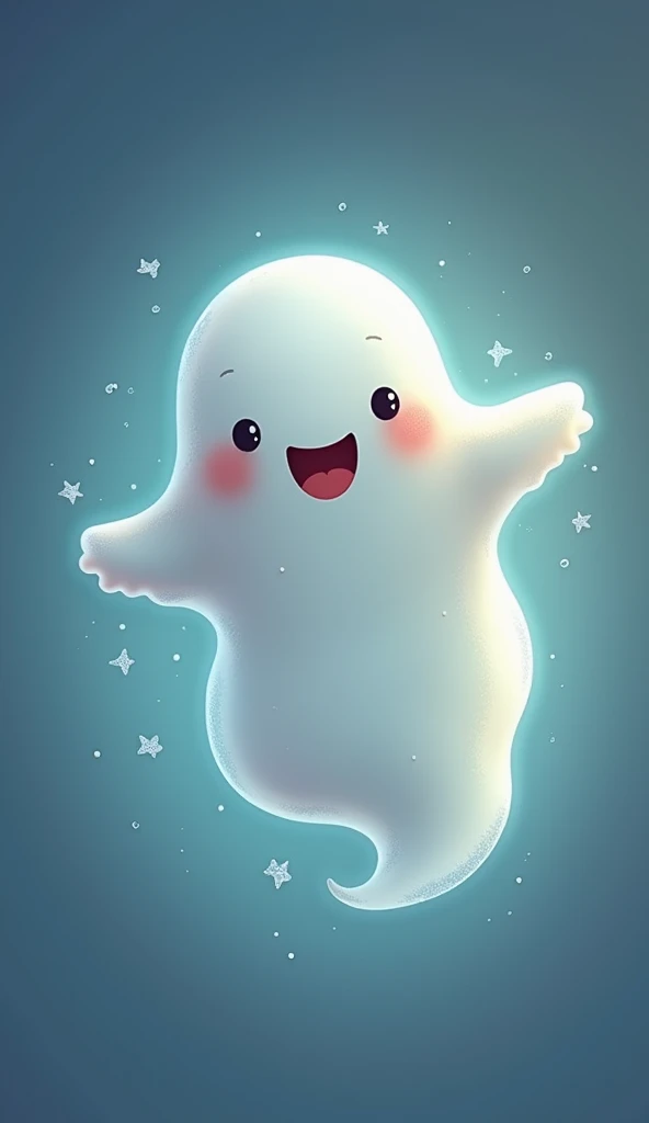 Playful Spirit": "Featuring a small, plump ghost with a mischievous grin and tiny, fluttering arms, this design exudes a sense of fun and innocence. Its soft, glowing outline and endearing features make it perfect for a lighthearted phone wallpaper."
