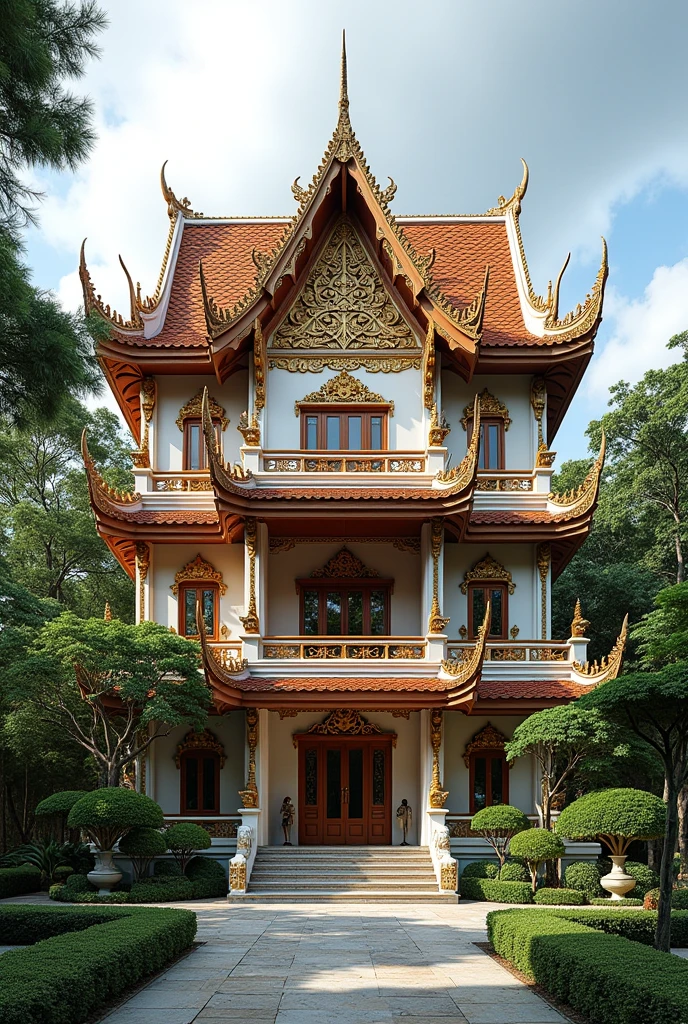 The building is mainly based on Guangdong wok-ear wall architecture with Thai-style decoration