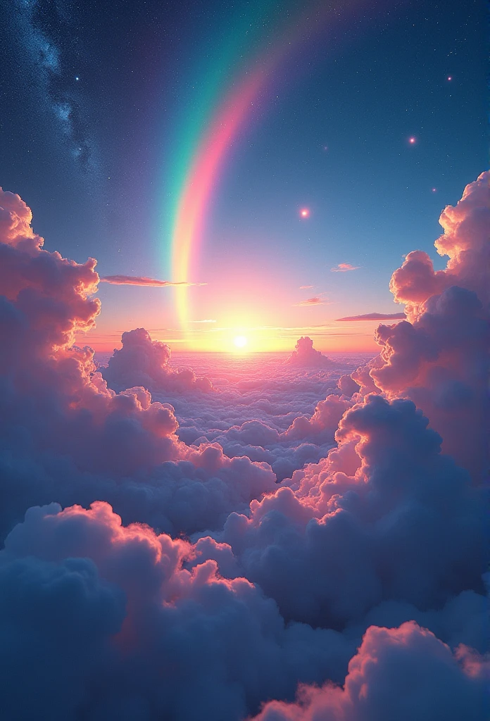 (masterpiece:1.2,Superior Quality,mirror-like,Cinematic Experience),8k,wallpaper,(Taken from space:2.0),stratosphere,(rainbow:2.0),beautiful photo,(dynamic:2.0)、16K, Ultra-high resolution, Ultra-high resolution, to be born,wonderful ,future、rainbow色の、The world 30 years from now