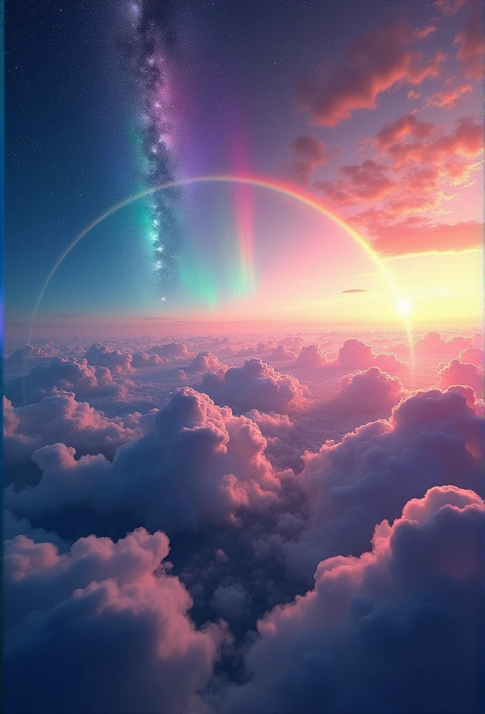 (masterpiece:1.2,Superior Quality,mirror-like,Cinematic Experience),8k,wallpaper,(Taken from space:2.0),stratosphere,(rainbow:2.0),beautiful photo,(dynamic:2.0)、16K, Ultra-high resolution, Ultra-high resolution, to be born,wonderful ,future、rainbow色の、The world 30 years from now