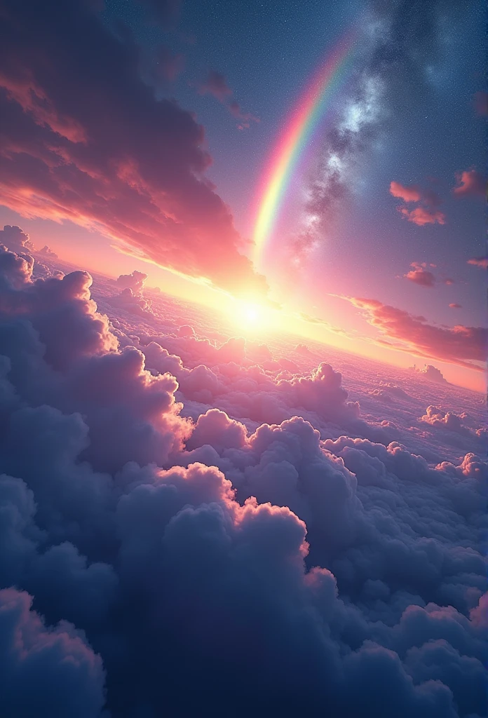 (masterpiece:1.2,Superior Quality,mirror-like,Cinematic Experience),8k,wallpaper,(Taken from space:2.0),stratosphere,(rainbow:2.0),beautiful photo,(dynamic:2.0)、16K, Ultra-high resolution, Ultra-high resolution, to be born,wonderful ,future、rainbow色の、The world 30 years from now