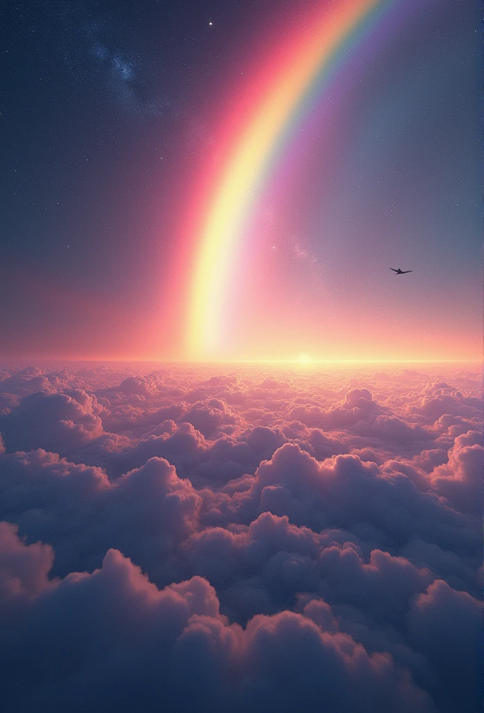 (masterpiece:1.2,Superior Quality,mirror-like,Cinematic Experience),8k,wallpaper,(Taken from space:2.0),stratosphere,(rainbow:2.0),beautiful photo,(dynamic:2.0)、16K, Ultra-high resolution, Ultra-high resolution, to be born,wonderful ,future、rainbow色の、The world 30 years from now