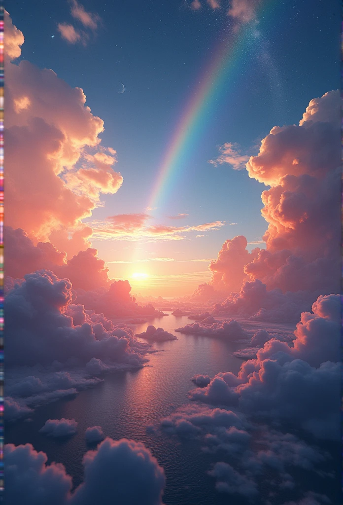 (masterpiece:1.2,Superior Quality,mirror-like,Cinematic Experience),8k,wallpaper,(Taken from space:2.0),stratosphere,(rainbow:2.0),beautiful photo,(dynamic:2.0)、16K, Ultra-high resolution, Ultra-high resolution, to be born,wonderful ,future、rainbow色の、The world 30 years from now