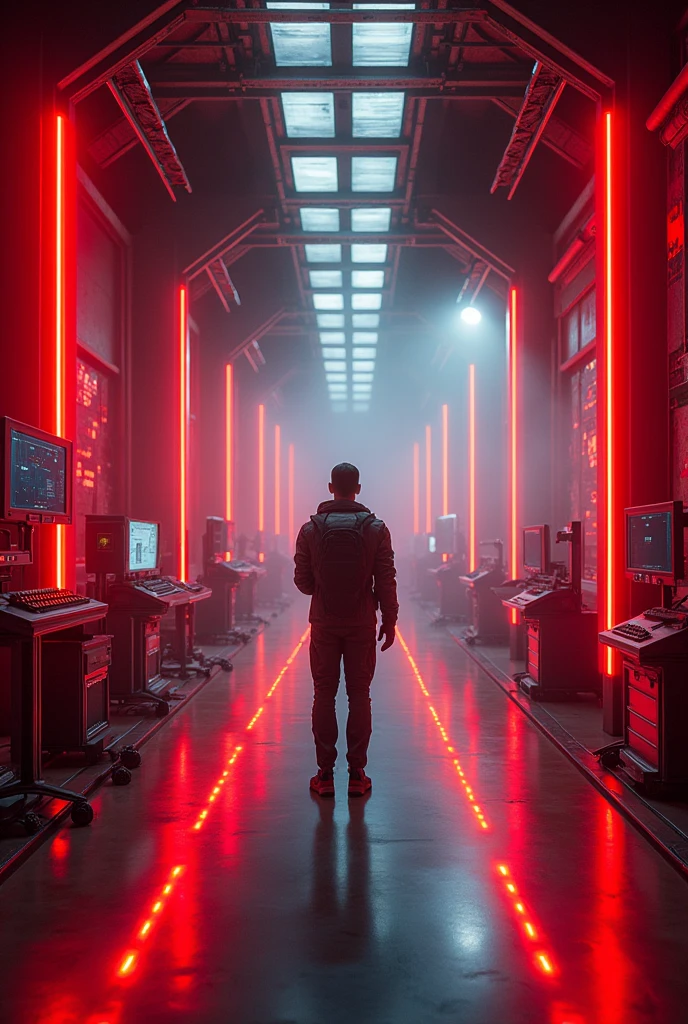 Futuristic photo studio with red LED details