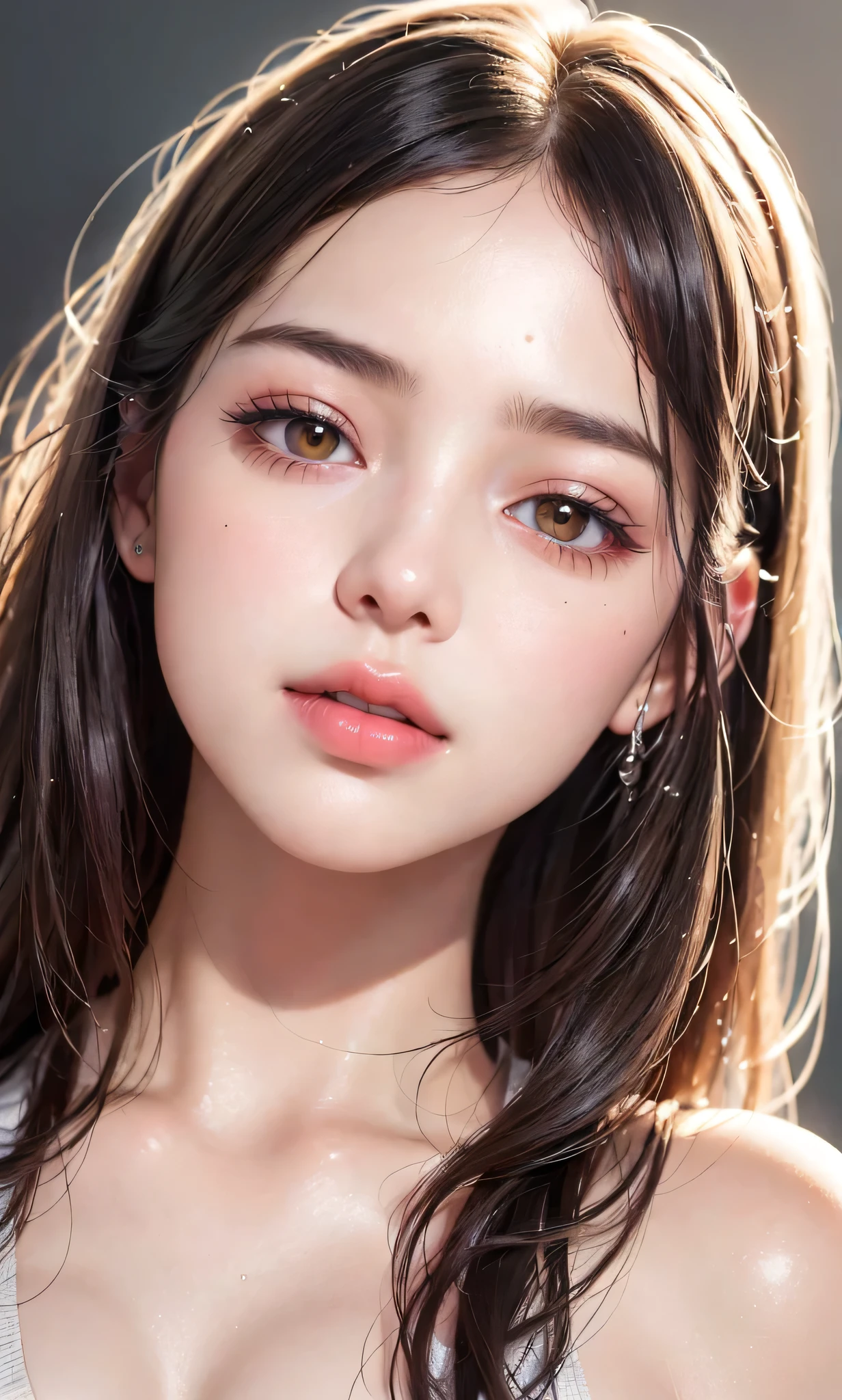 (8k, RAW photo, photorealistic:1.25) ,( lipgloss, eyelashes, gloss-face, glossy skin, best quality, ultra highres, depth of field, chromatic aberration, caustics, Broad lighting, natural shading,Kpop idol) looking at viewer with a serene and goddess-like happiness,