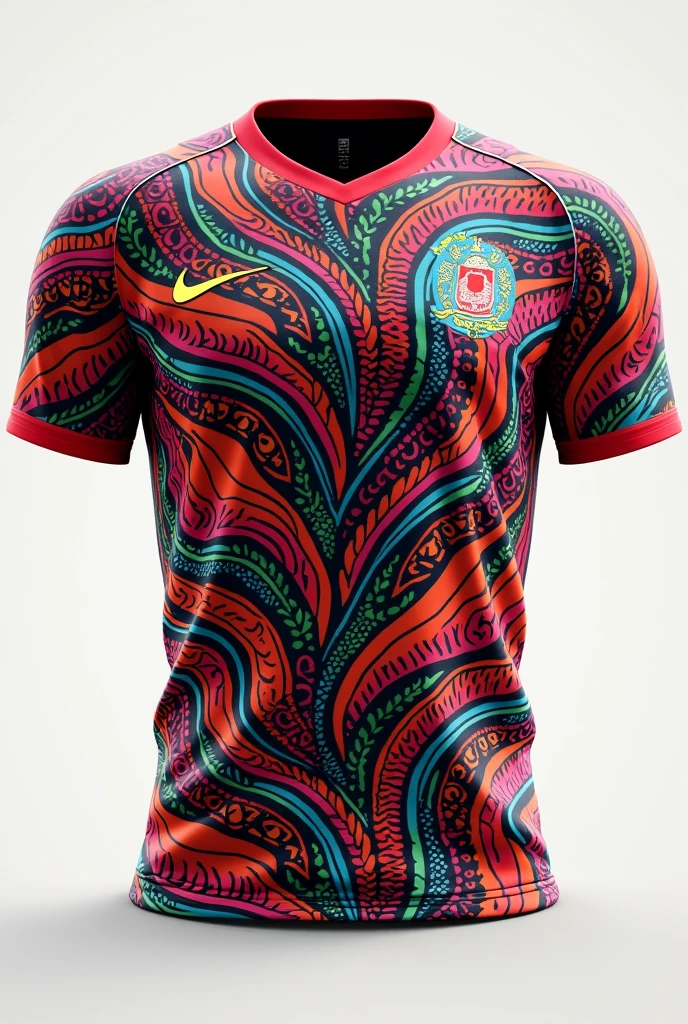 Make a football jersey using alpona, don't use any texts or logo, only jersey, no human, from front, don't use red
