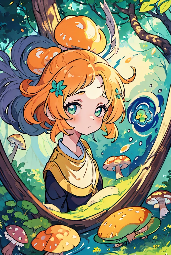 Nahida (masterpiece), (Best quality), (Ultra detailed),(wild hair),(illustration), (1 girl), beautiful detailed eyes,Delicate beautiful face,floating,(high saturation),(colorful splashes),colorful bubble,(brilliant),Focus on the face, walk through the forest, full of colorful mushrooms