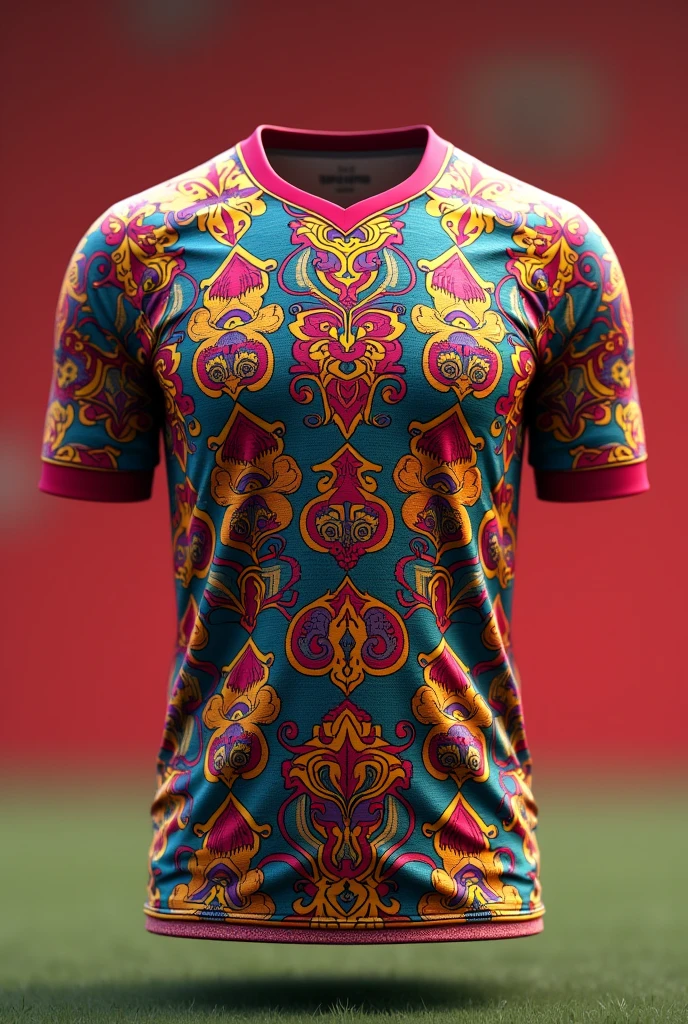 Make a football jersey using alpona, don't use any texts or logo, only jersey, no human, from front, no red