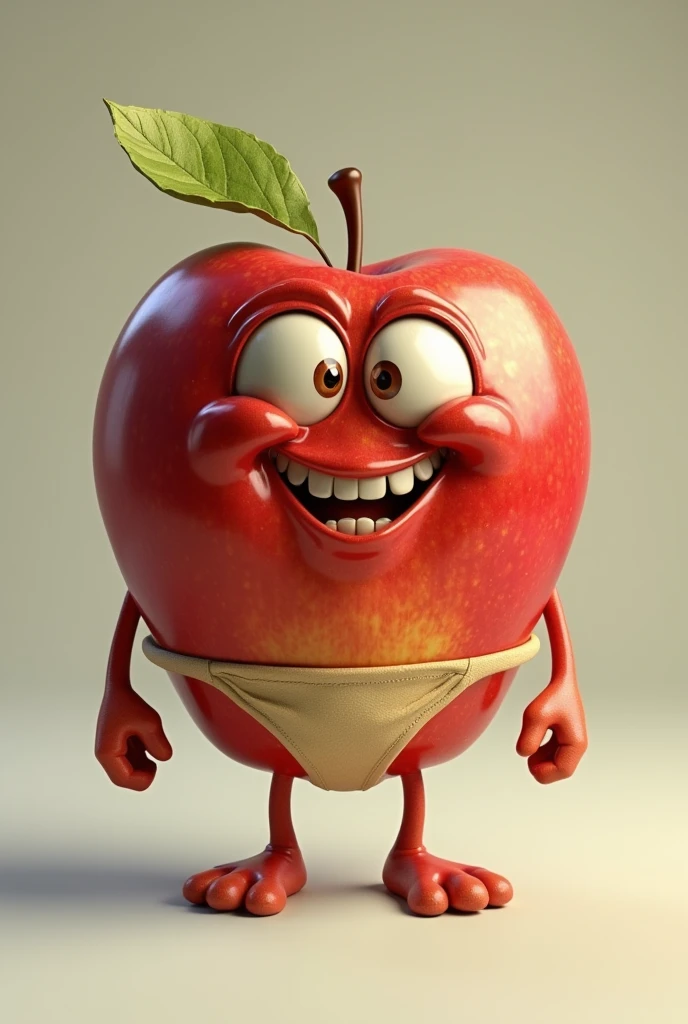 An apple that has eyes and naughty smile and wears thong