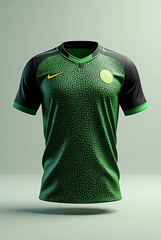 Make a football jersey using alpona, don't use any texts or logo, only jersey, no human, from front, green and black