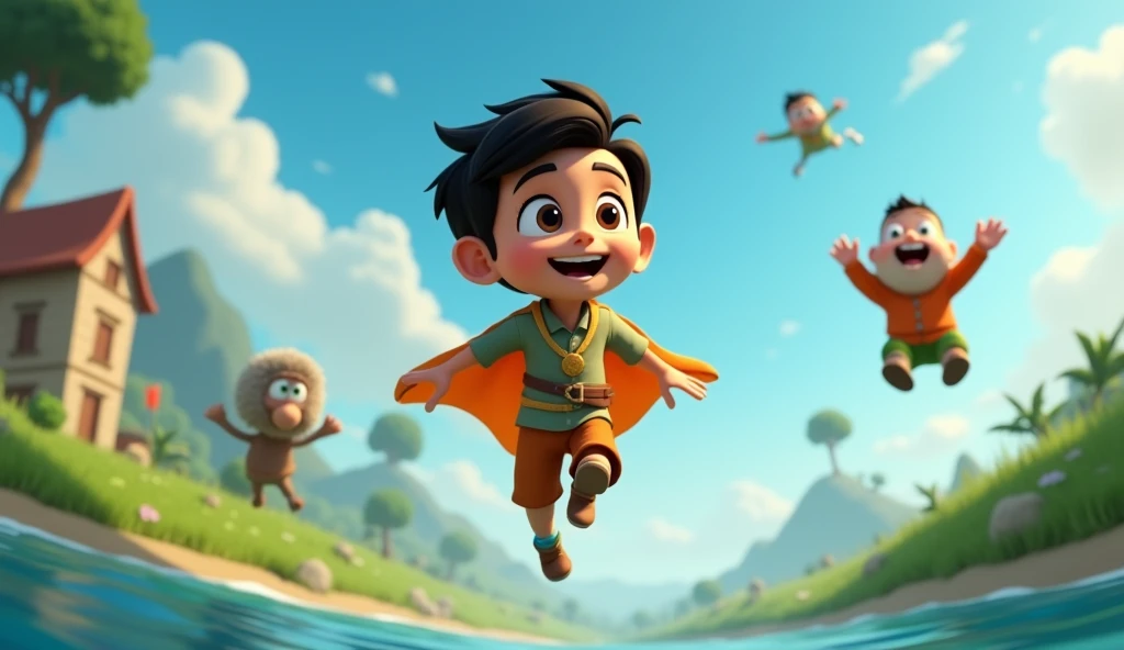 3D Animation Cartoon " Rohaan is flying .His friends gains different Powers from the stone. One friend Run Fast , one of his friend do long jump and one of his friend swimming .They explore and use these powers to help the villagers and animals