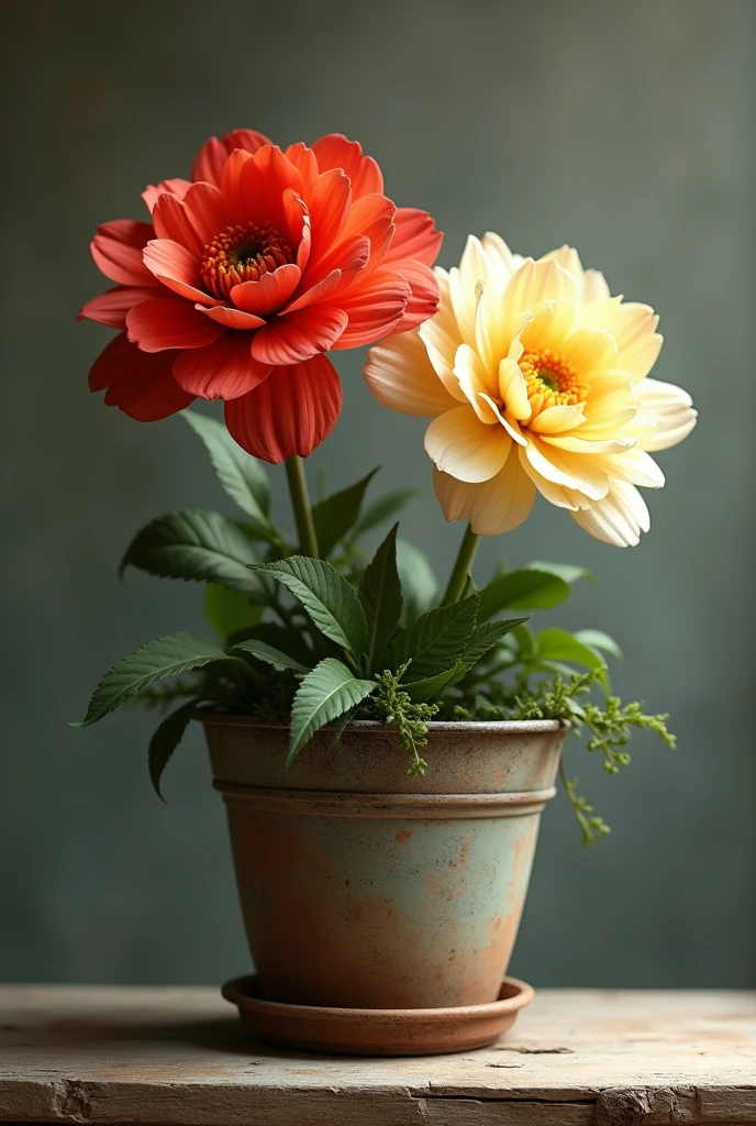 Two flowers in a tub