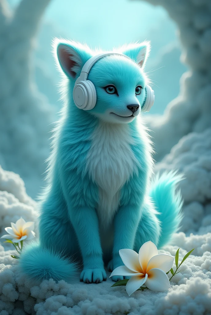Bulu background and Rous flower white headphones 