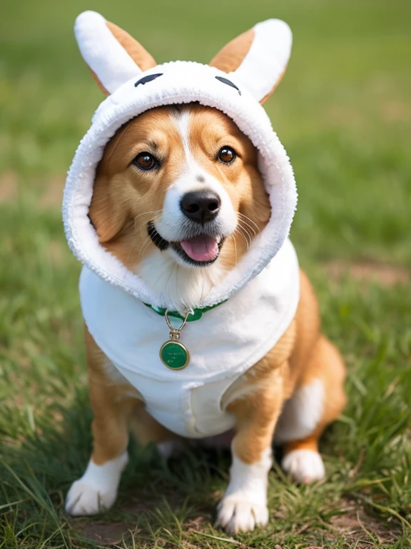 Masterpiece, best composition, top quality, corgi in rabbit costume, cute.