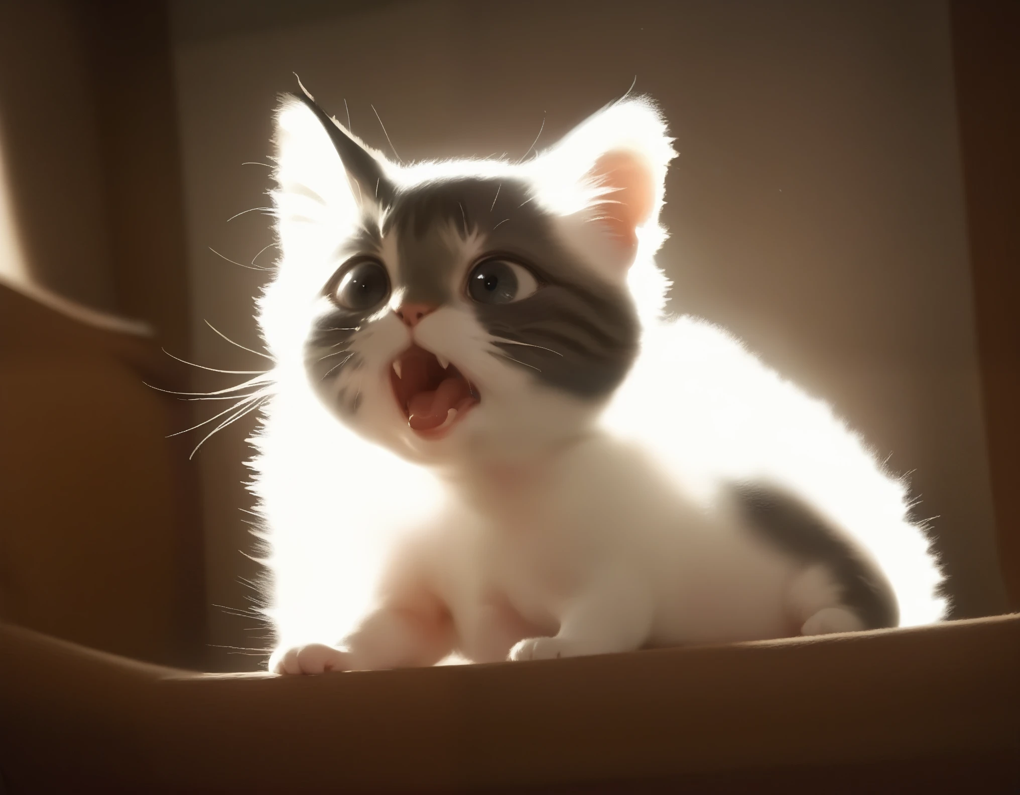 score_9,score_8_up,score_7_up,, cat,glowing hair,animal,open mouth,roar,realistic,photorealistic,angry