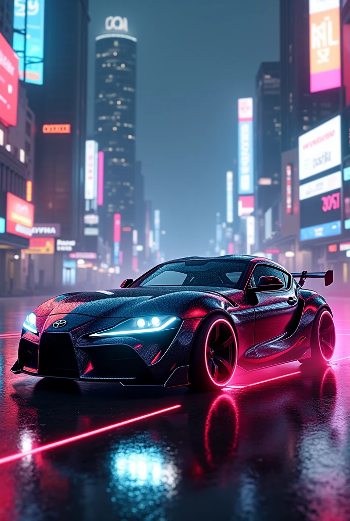 Toyota supra in cyberpunk with neon lights