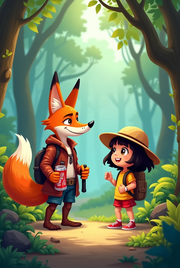 fox thief and dora the explorer, He is carrying a Coca Cola in his hand and a mask 
