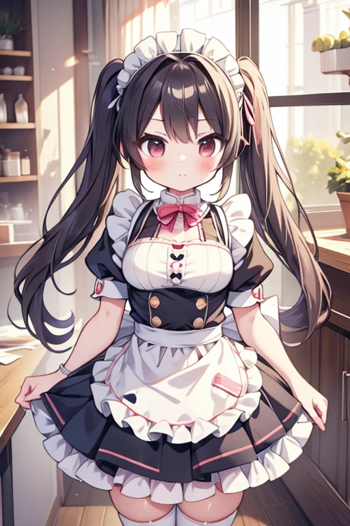 Highest quality,masterpiece,dogcafe,Girl clerk,Maid clothes,,Anime Style,cute,Twin tail hair,