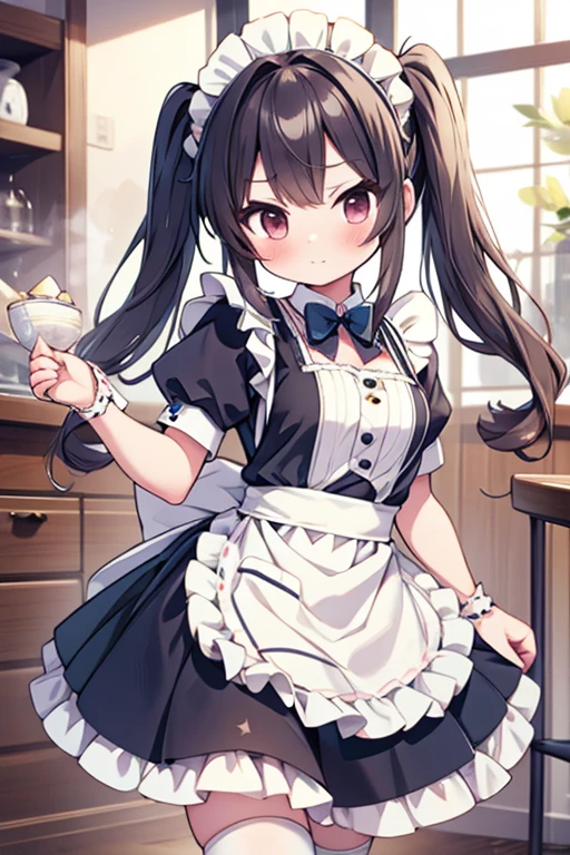 Highest quality,masterpiece,dogcafe,Girl clerk,Maid clothes,,Anime Style,cute,Twin tail hair,