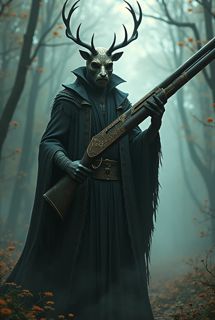 A guy with a magical long shotgun who wears a mask o deer