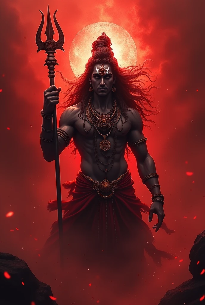 Mahadev ji ka rudra avtar hath me trishul or lal colour ke sath