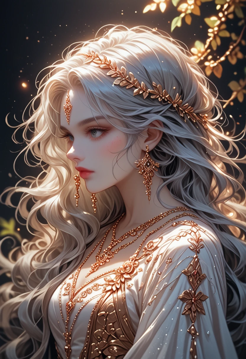 masterpiece, Superb fashion, (fashion Costume), (illustration), (2 people), Beautiful Young Couple, (Russian Mill Style), fashion, silver hair, (long hair), (dirty hair), (White skin), (dark circles), Beautiful, Dance steps, trend, dark grey,, Close-up, (grandiose background), (chiaroscuro)), Мелкие Detailed faces, Detailed faces, cinematic lighting, (depth of field), uhd, (upper body), Black background